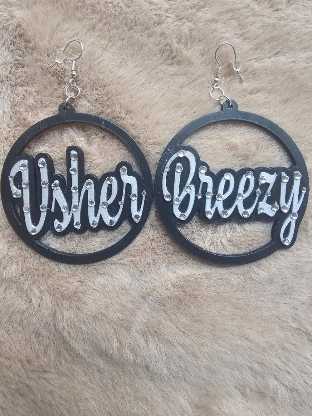 Usher Breezy Rhinestone Hoop Dangle Earrings | Custom Concert Fan Earrings